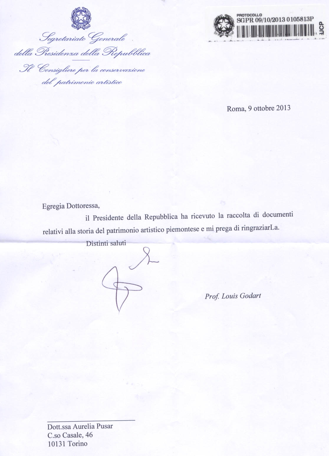 Lettera del Quirinale